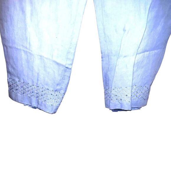 Sigrid Olsen ladies 6 linen viscose embroidered sequin hem office dress pants - Picture 6 of 12